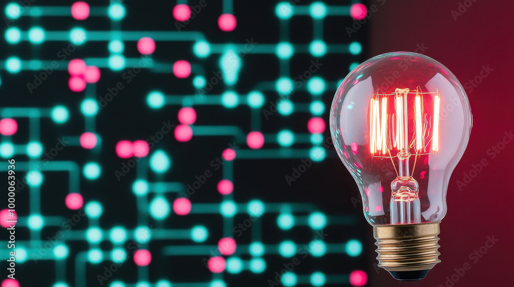 Innovative light bulb against digital circuit background