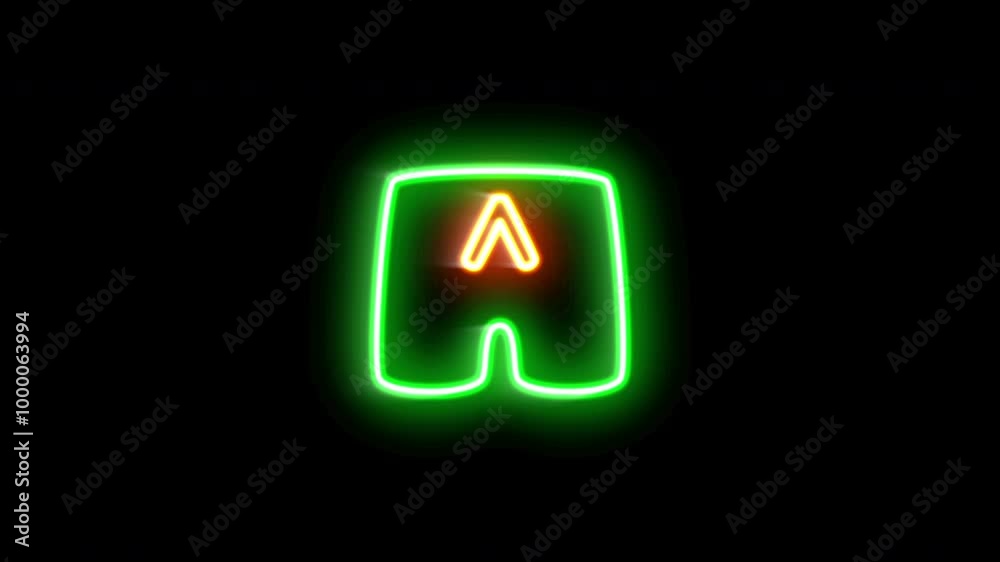 The blinking neon light of short pants icon in the black background. The blinking neon light of short pants icon in the black background.