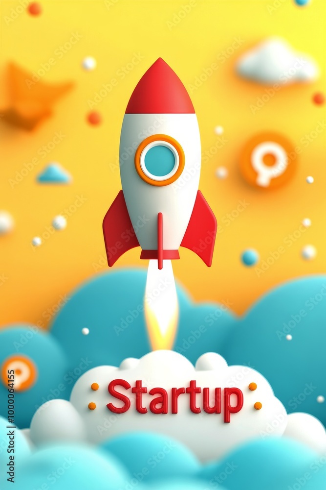 Colorful rocket art representing innovation and entrepreneurship in a space-themed decor Colorful rocket art representing innovation and entrepreneurship in a space-themed decor