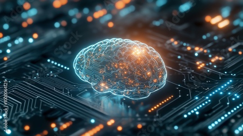 Digital brain illustration representing artificial intelligence and neural ne...