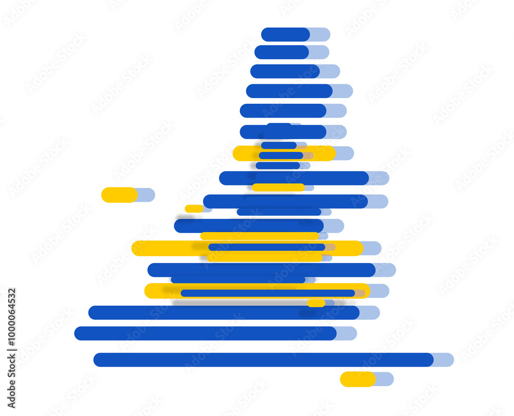 stripes as rounded lines in the shape of the map of Europe, European Union, Europe, in blue as symbol as an icon, digital or modern concept, the EU