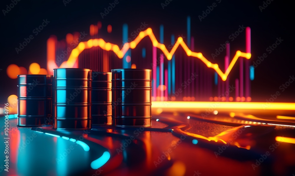 Oil Barrels and Neon Graph: Fluctuations in the Global Market Oil Barrels and Neon Graph: Fluctuations in the Global Market