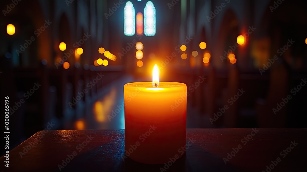 A close-up of a candle being lit in a dark church, with the flame slowly growing brighter, symbolizing hope and faith. The soft light and shadows create an intimate and contemplative atmosphere. A close-up of a candle being lit in a dark church, with the flame slowly growing brighter, symbolizing hope and faith. The soft light and shadows create an intimate and contemplative atmosphere.