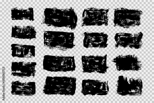 Collection of vector brush strokes, Ink splatters, grungy painted lines, artistic design elements, transparent vintage brush strokes