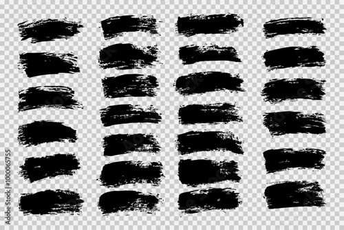 Collection of vector brush strokes, Ink splatters, grungy painted lines, artistic design elements, transparent vintage brush strokes