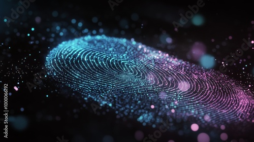 Colorful fingerprint design created with glowing dots against a dark background