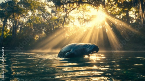 a large manatee swimming through a sulit river photo