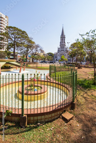 Praca Barao do Rio Branco and Sao Joao Batista Church in Bebedouro, Sao Paulo, Brazil