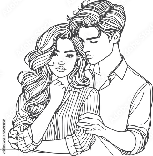 line art wedding husband wife, Mordan, kissing and romantic couple vector design.
