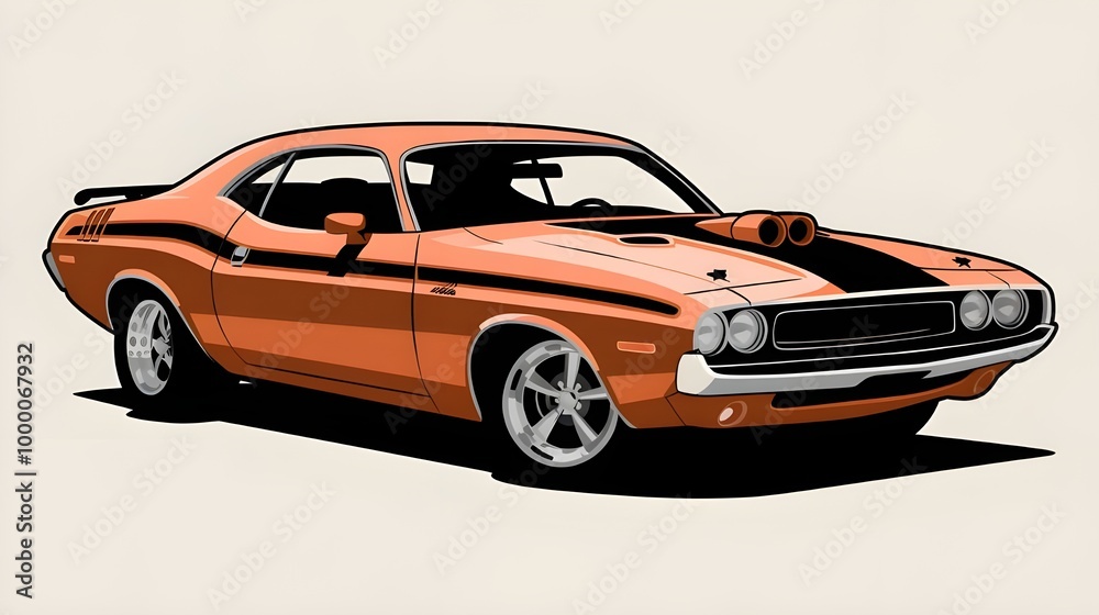 Obraz premium Classic Orange Muscle Car Illustration Vintage American Coupe