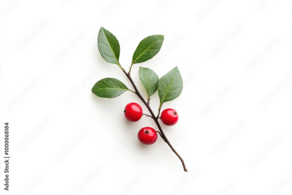 Glossy Wild Wintergreen Berry on White Glossy Wild Wintergreen Berry on White