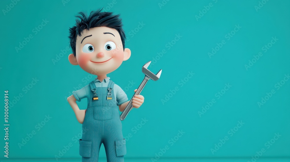 A cheerful cartoon boy in overalls holding a wrench, symbolizing creativity and problem-solving. A cheerful cartoon boy in overalls holding a wrench, symbolizing creativity and problem-solving.