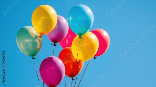Colorful Balloons Floating in the Bright Blue Sky for Festive
