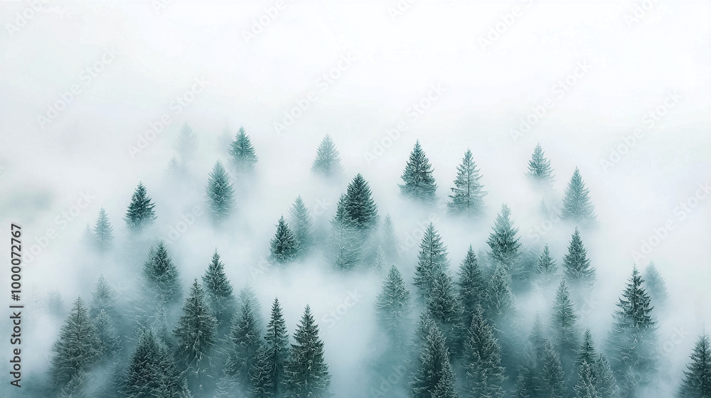 A forest with trees covered in fog A forest with trees covered in fog