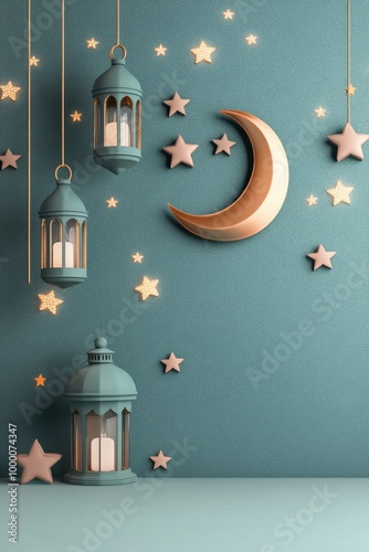 Charming lanterns and crescent moon decor create a whimsical ambiance in a se...