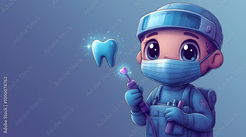 Cheerful Chibi Dentist with Face Mask and Tooth Cheerful Chibi Dentist with Face Mask and Tooth