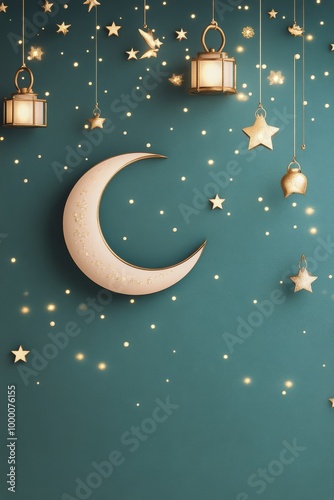 Charming lanterns and crescent moon decor create a whimsical ambiance in a se...