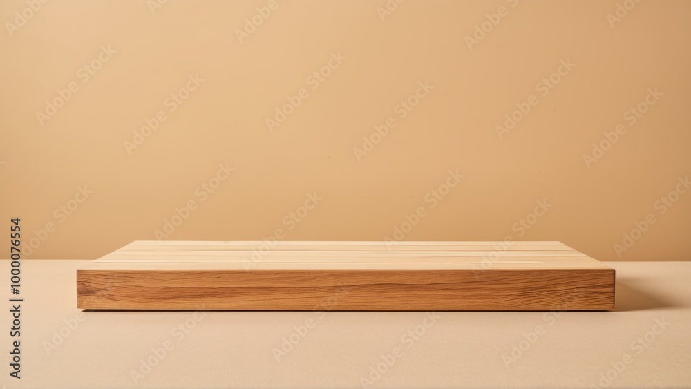 Wooden podium with plant shadow for product display