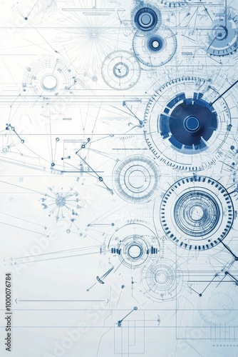 Futuristic abstract design featuring circular shapes and technical details in...