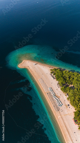 Breathtaking aerial view of Brac Island's pristine Zlatni Rat beach in Croatia during summer