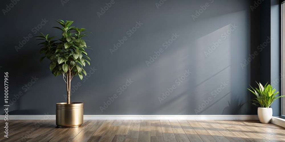 Minimalist Interior Design with Empty Wall and Potted Plants, Contemporary Living Space with Warm Lighting, Tranquil Home Decor Inspiration Minimalist Interior Design with Empty Wall and Potted Plants, Contemporary Living Space with Warm Lighting, Tranquil Home Decor Inspiration
