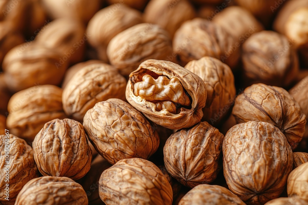 Natural Walnuts in Their Shells Showcasing Nature's Bounty and Rich Texture Up Close Natural Walnuts in Their Shells Showcasing Nature's Bounty and Rich Texture Up Close