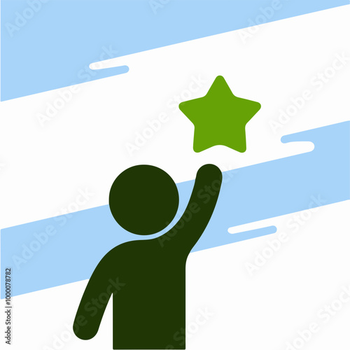 Vector Icon of Person Raising Green Star for Success