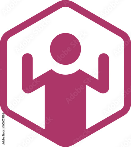 Stylized Icon of Person Raising Hands in Hexagon Shape