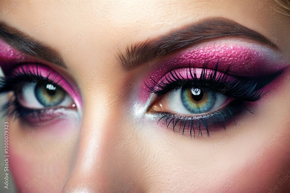 Naklejka premium A woman with long lashes and pink makeup