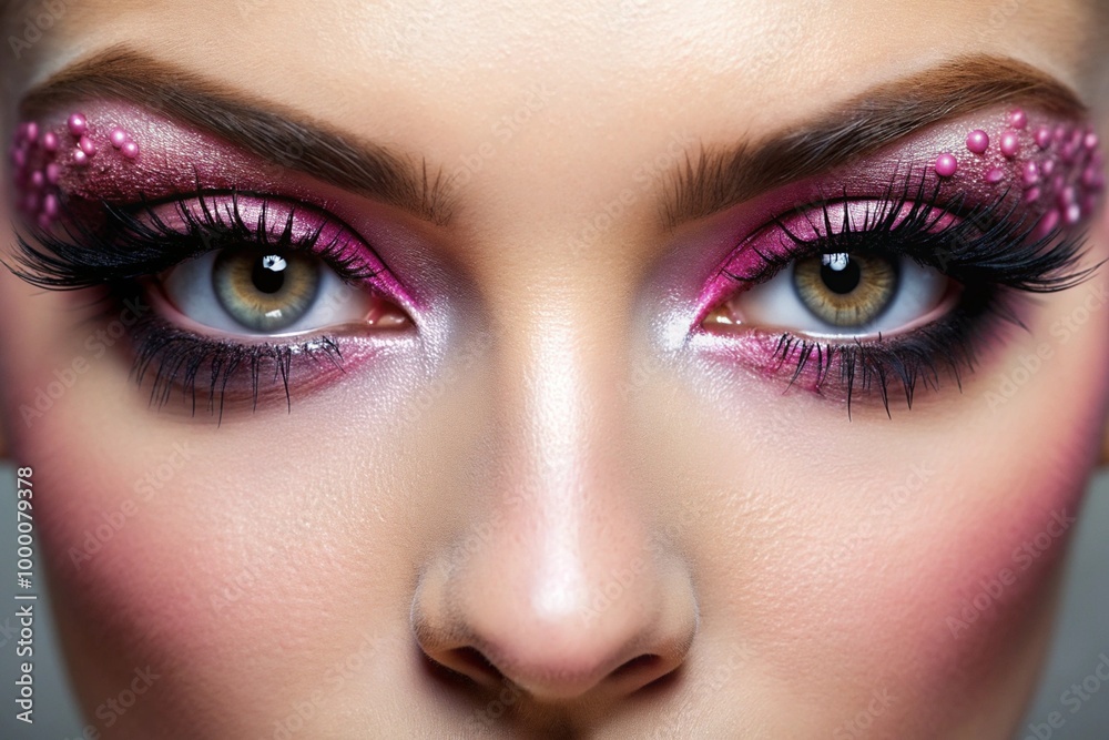 Naklejka premium A woman with long lashes and pink makeup