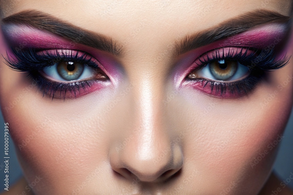 Fototapeta premium A woman with long lashes and pink makeup