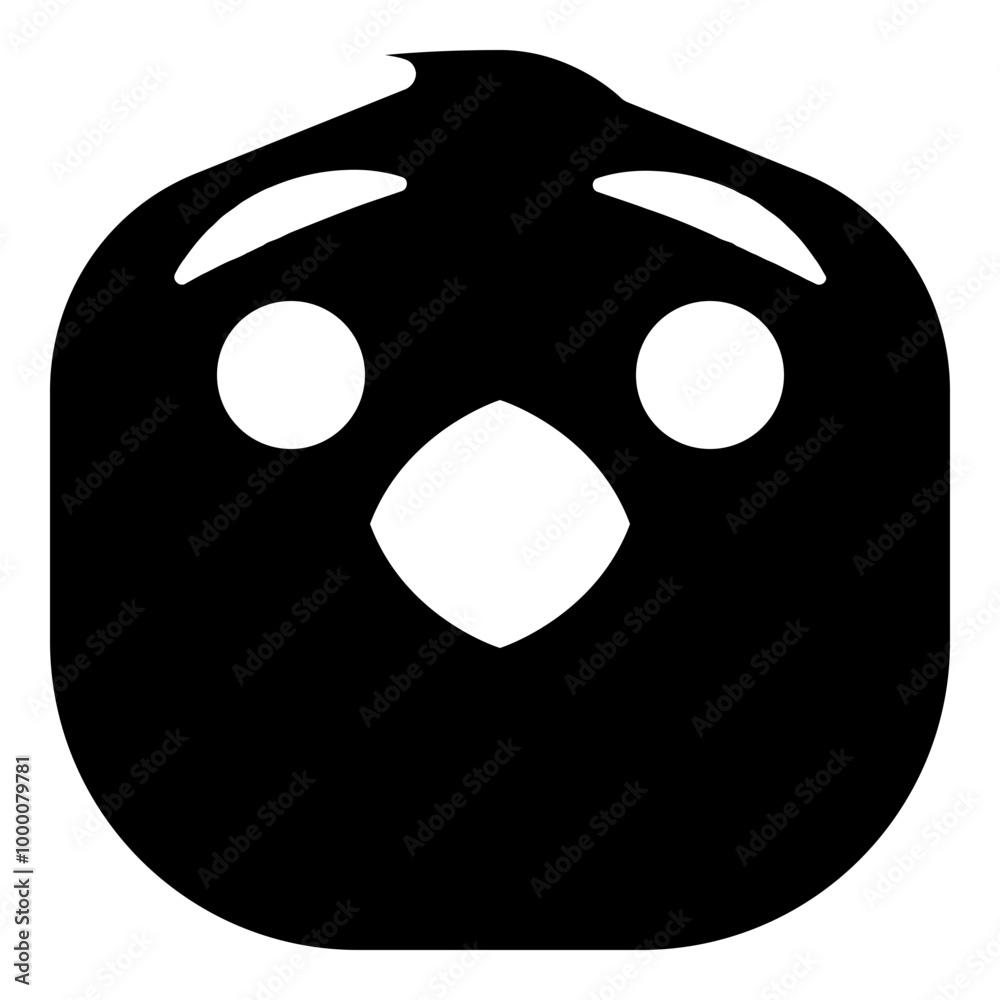 Fototapeta premium Chicken head emoji icon. Simple expression smiley illustration vector in black silhouette style.
