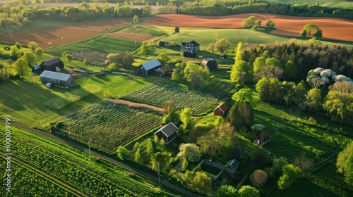 Aerial View of Farmland in Spring