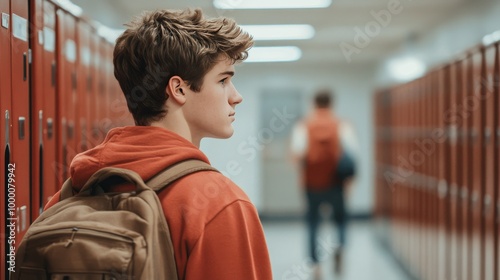 A high school student walks through a corridor lined with lockers during the ...