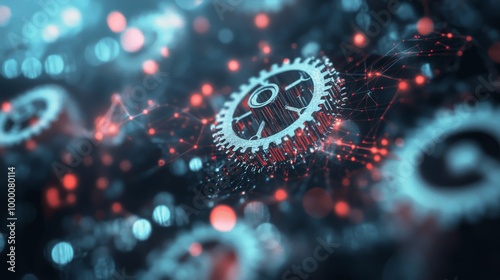 Colorful abstract representation of digital technology with glowing circles a...