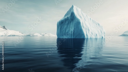 Majestic iceberg floating in calm waters surrounded by distant mountainous la...