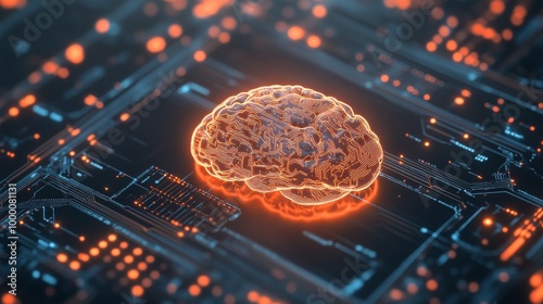 Digital brain illustration representing artificial intelligence and neural ne...