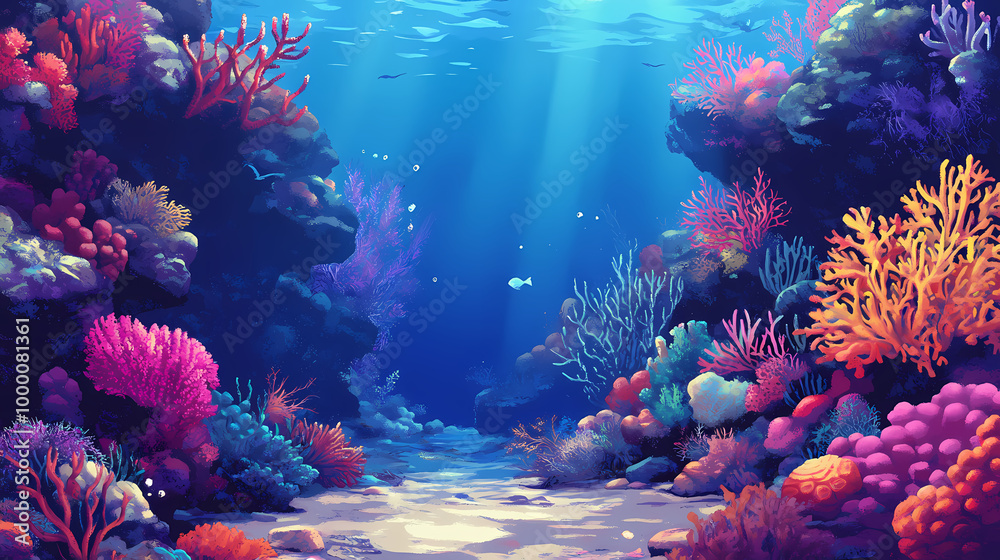 Fototapeta premium Underwater coral reef gardens with vibrant corals image. Coral Garden. Illustration