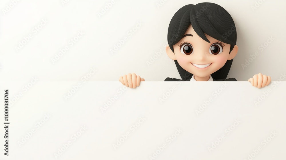 A cartoon girl is smiling and looking at the camera