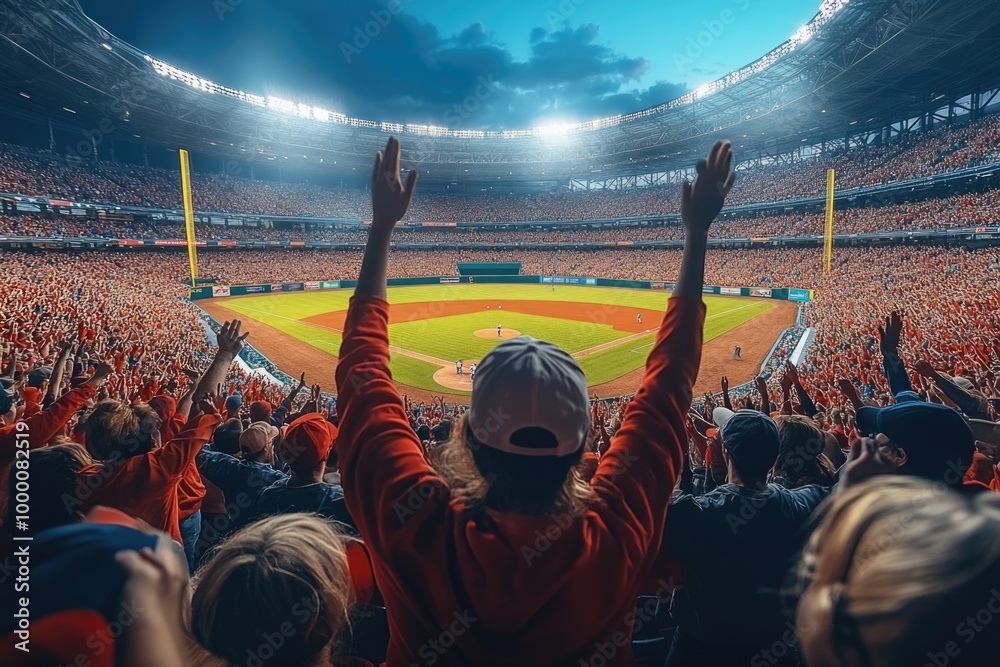 Cheering Fans Fill the Stands of an Empty Baseball Stadium with Enthusiasm and Excitement