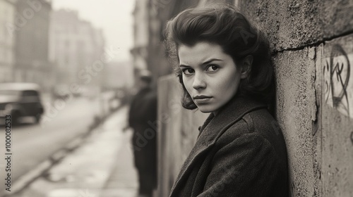 Vintage Black and White Portrait of a Woman in the City