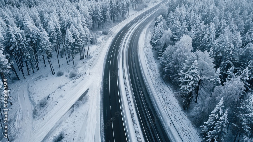 Obraz premium Aerial View of Snowy Road