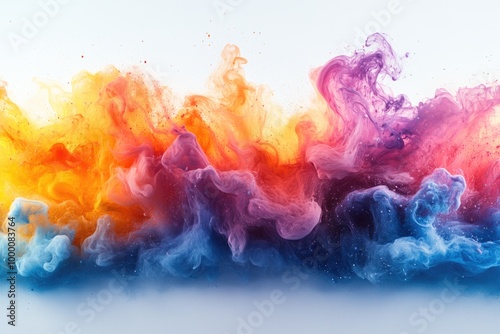 Vibrant Color Explosion on White Background Showcasing Dynamic Energy and Creativity