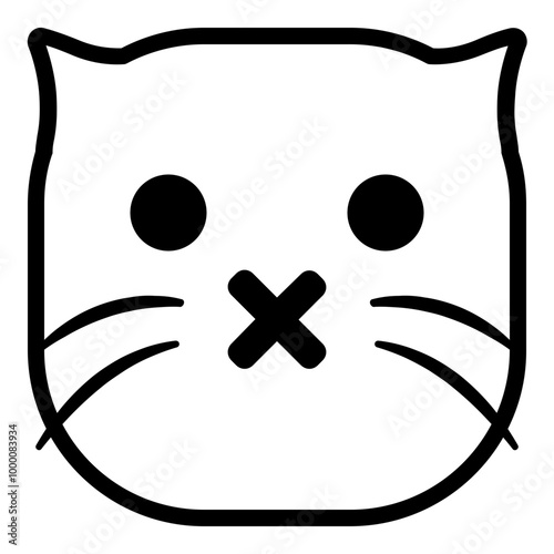 Silent Cat Emoji. Simple Animal Head Icon.