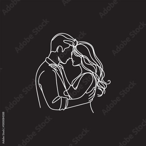 line art wedding husband wife, Mordan, kissing and romantic couple vector design.