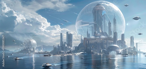 Fototapeta Naklejka Na Ścianę i Meble -  Futuristic space station in the sky. 3D rendering.