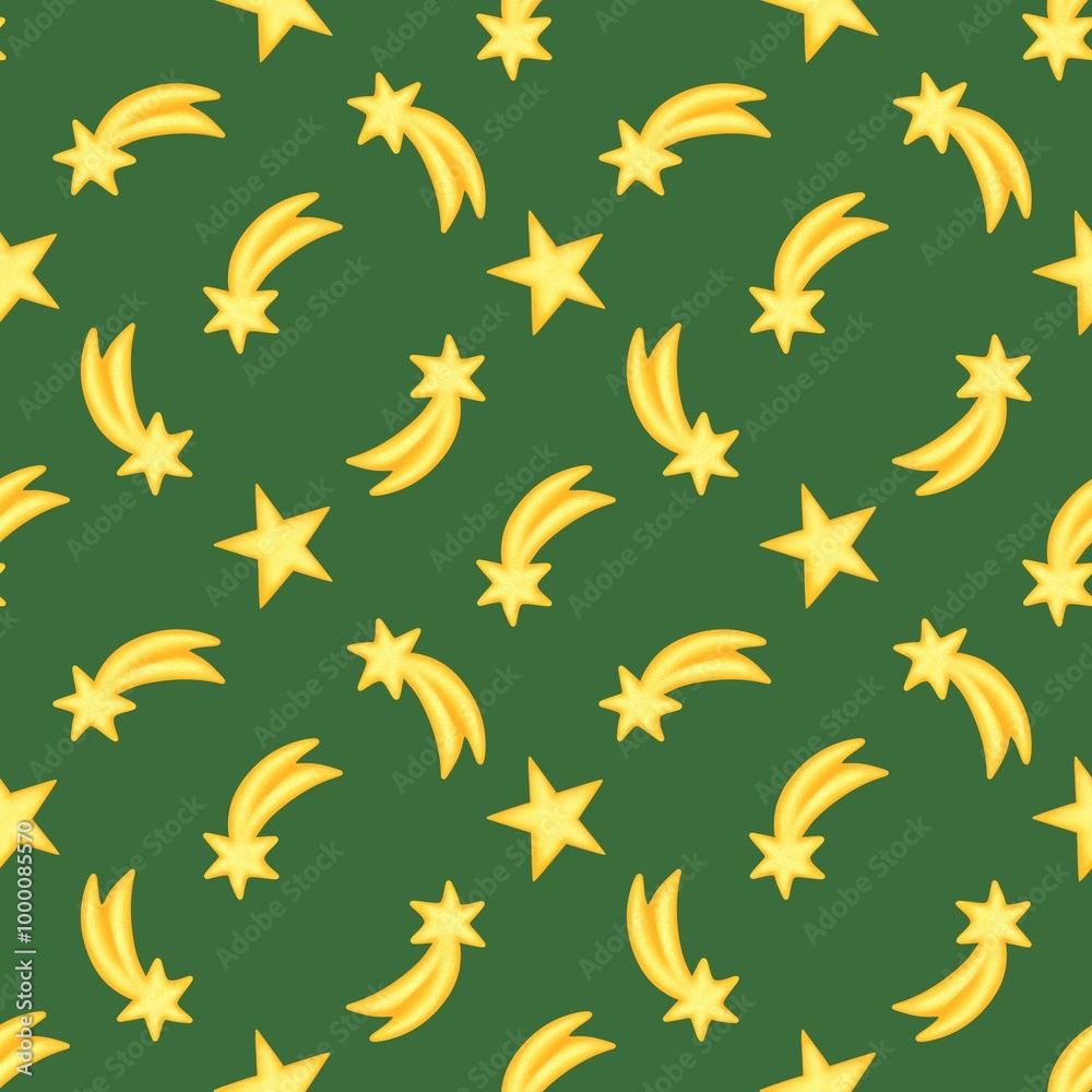 Obraz premium Classics Seamless Christmas Star Tail Pattern with Green Background