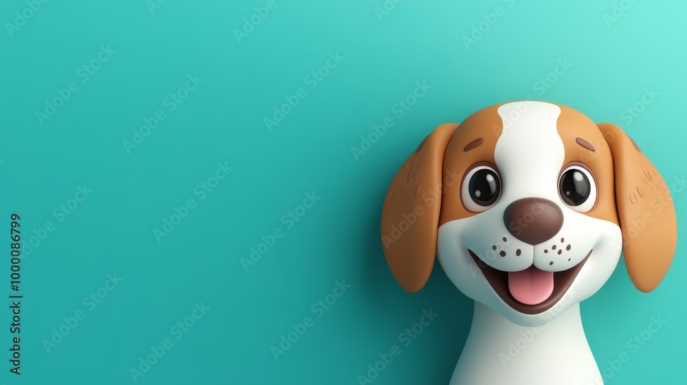 A cartoon dog is smiling and looking at the camera