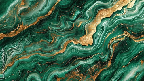 Abstract green and gold marbled texture background, perfect for modern art, design projects, or elegant presentations.