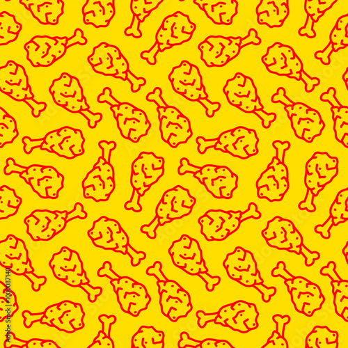 fried chicken seamless pattern background. doodle fried chicken pattern background. Fried chicken doodle pattern. fast food background. Chicken leg seamless pattern. Chicken drumstick pattern